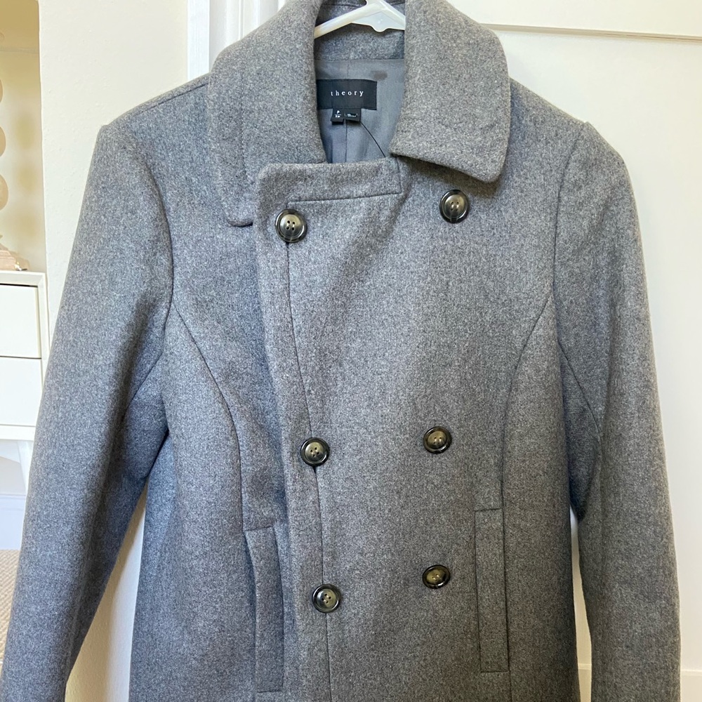Theory - Grey Short Pea Coat Sz S